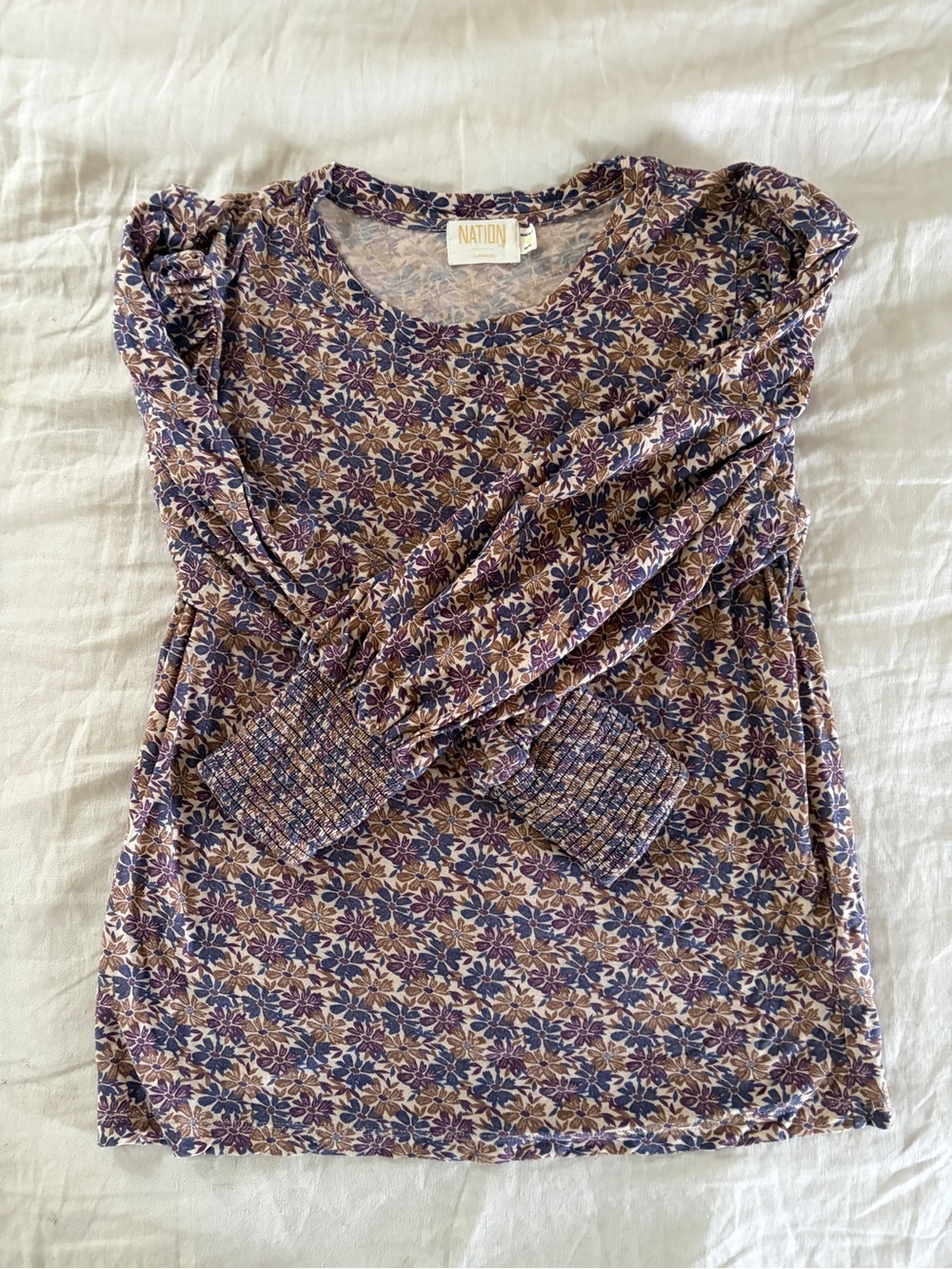 Nation LTD Purple & Brown Floral Long Sleeve Tee